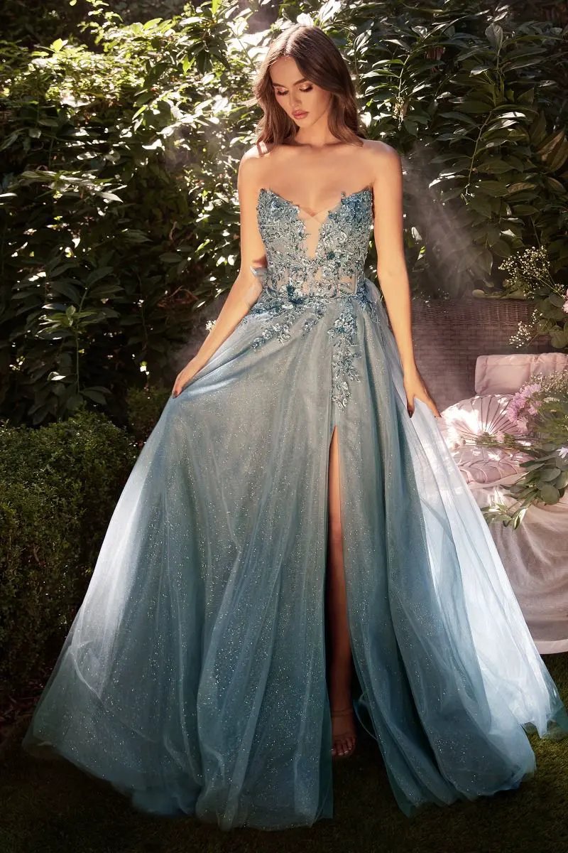 Strapless A-Line Layered Tulle Gown by Tux-USA