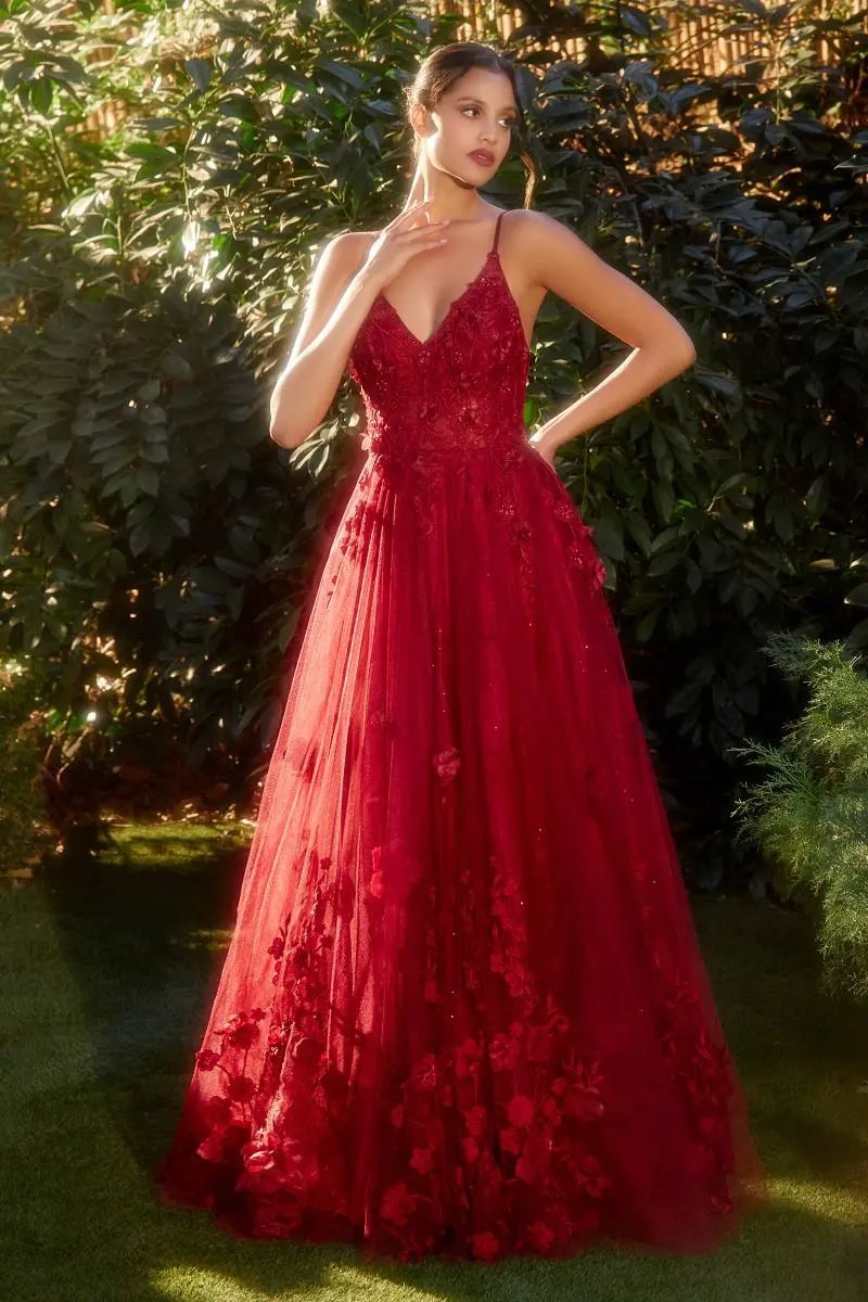 Tulle A-Line Floral Appliqued Gown by Tux-USA