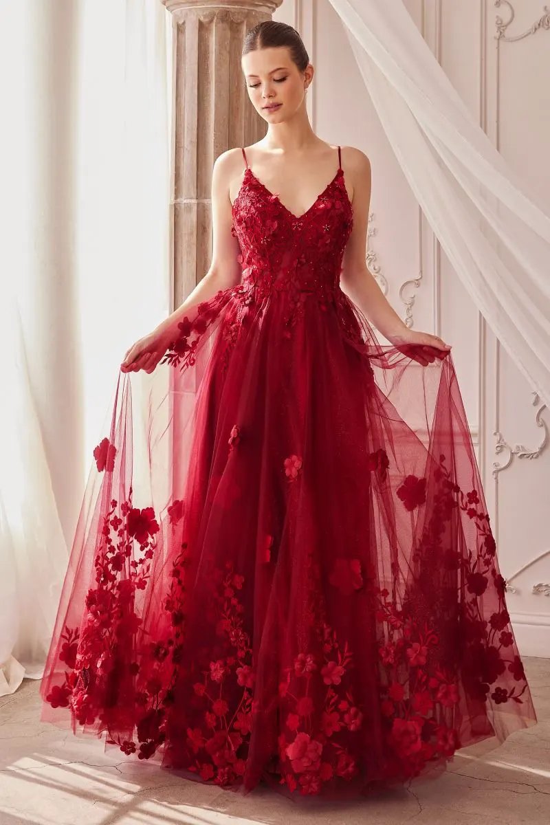 Tulle A-Line Floral Appliqued Gown by Tux-USA
