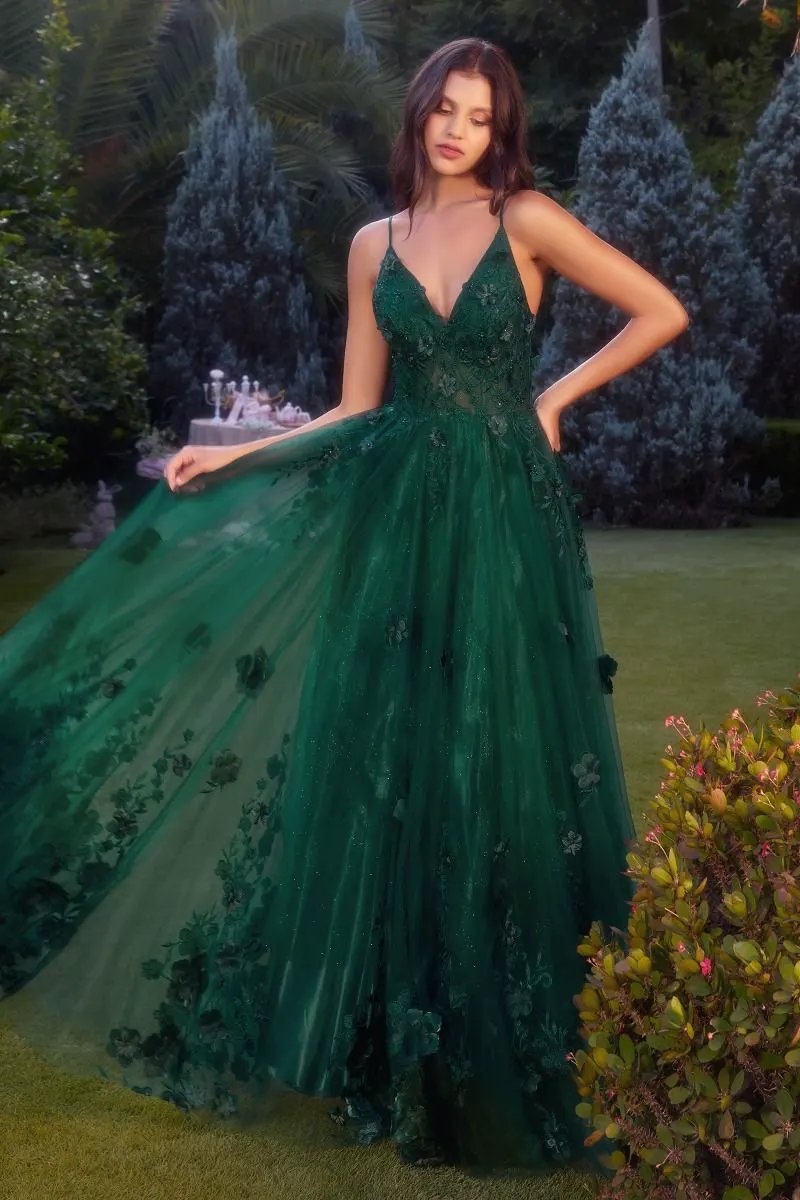 Tulle A-Line Floral Appliqued Gown by Tux-USA