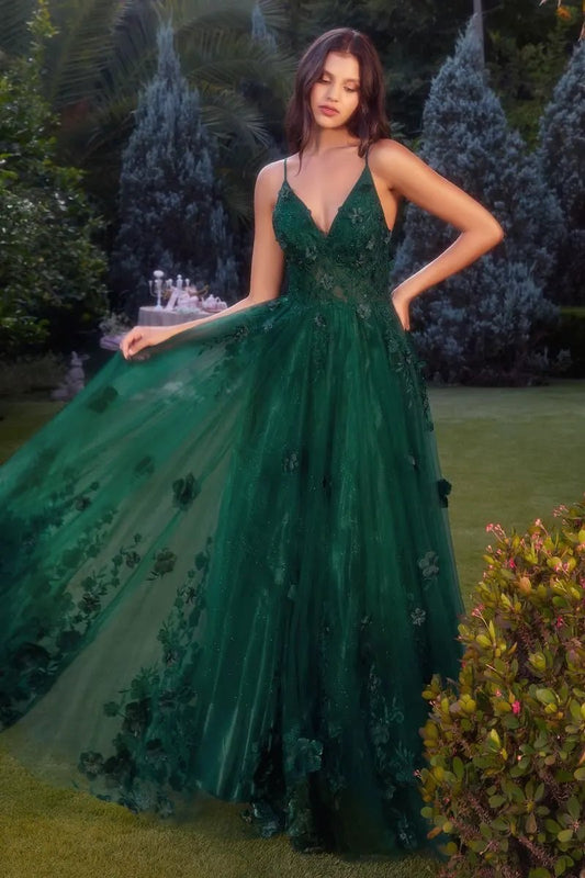 Tulle A-Line Floral Appliqued Gown by Tux-USA