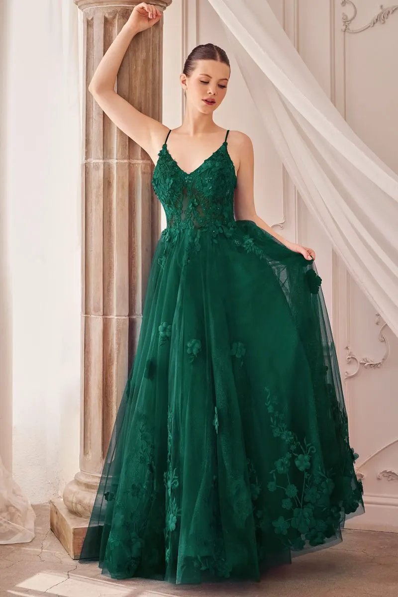 Tulle A-Line Floral Appliqued Gown by Tux-USA