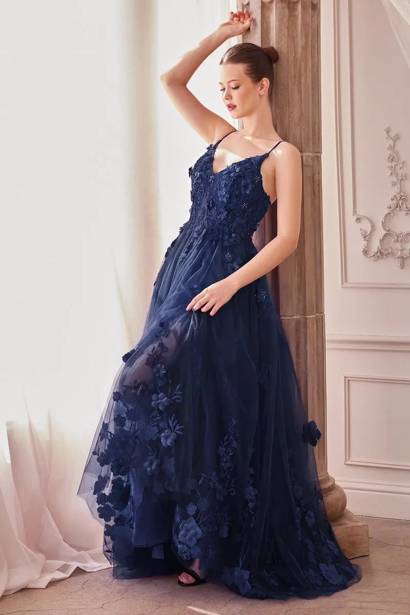 Tulle A-Line Floral Appliqued Gown by Tux-USA