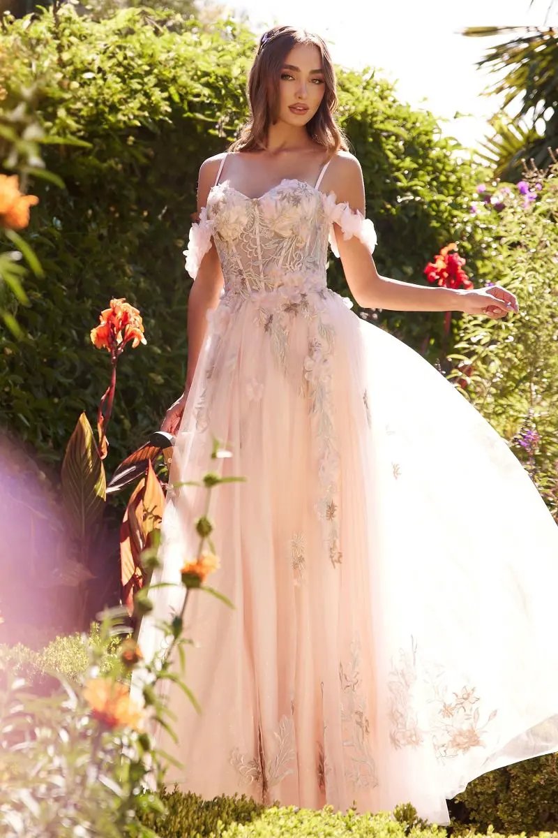 A-Line Off The Shoulder Pink Dress by Tux-USA