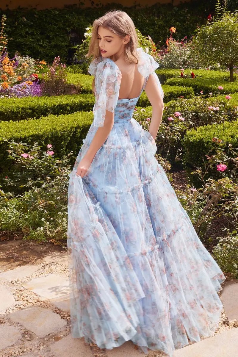 Printed Floral Layered Tulle Gown by Tux-USA