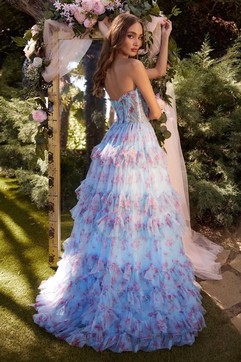Floral Printed Strapless Dress by Tux-USA