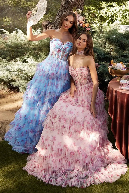 Floral Printed Strapless Dress by Tux-USA