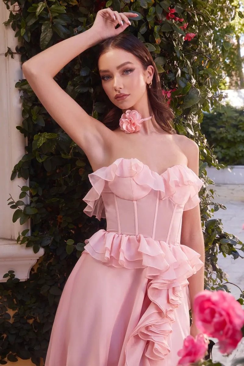 Strapless Chiffon Ruffle A-Line Dress by Tux-USA