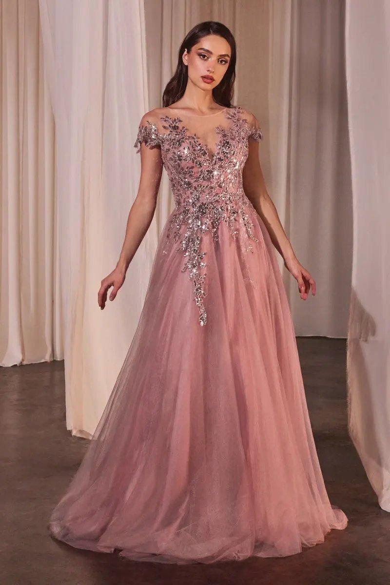 A-Line Cap Sleeve Ball Gown by Tux-USA