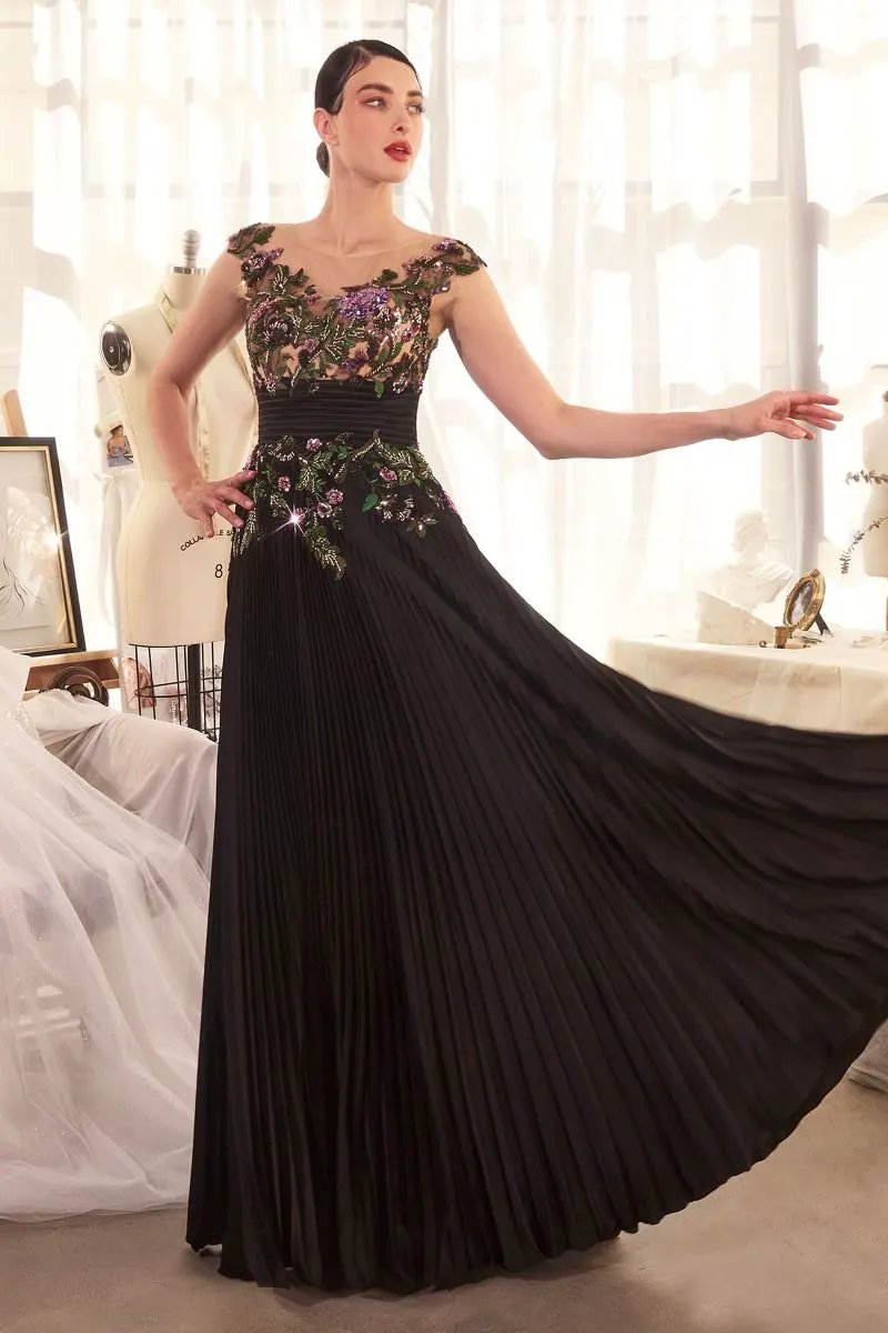 Pleated Satin & Embellished A-Line Gown by Tux-USA