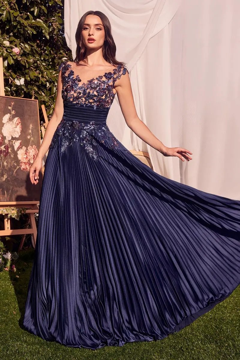 Pleated Satin & Embellished A-Line Gown by Tux-USA