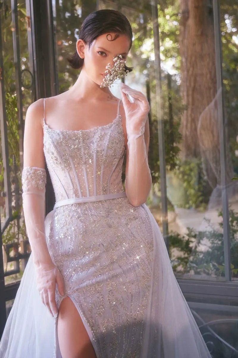 Beaded Light Blue Gown & Removable Tulle Overskirt by Tux-USA