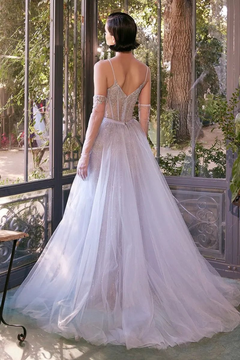 Beaded Light Blue Gown & Removable Tulle Overskirt by Tux-USA