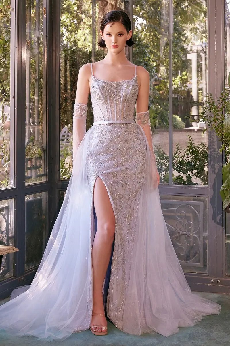 Beaded Light Blue Gown & Removable Tulle Overskirt by Tux-USA
