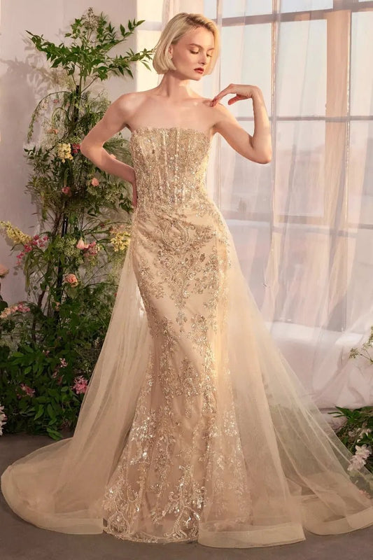 Strapless Overskirt Glimming Gown by Partner Label