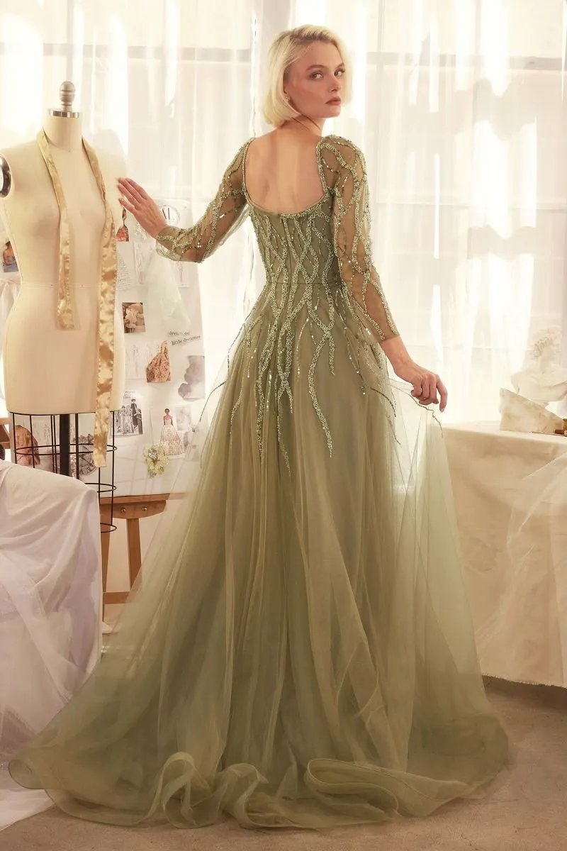 Sequin Embellished Long Sleeve A-Line Dress by Tux-USA
