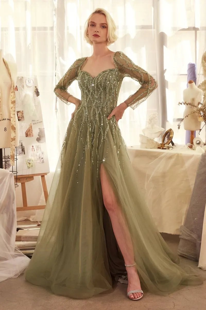 Sequin Embellished Long Sleeve A-Line Dress by Tux-USA