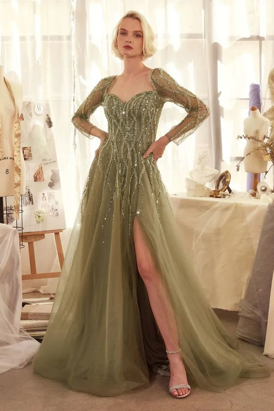 Sequin Embellished Long Sleeve A-Line Dress by Tux-USA