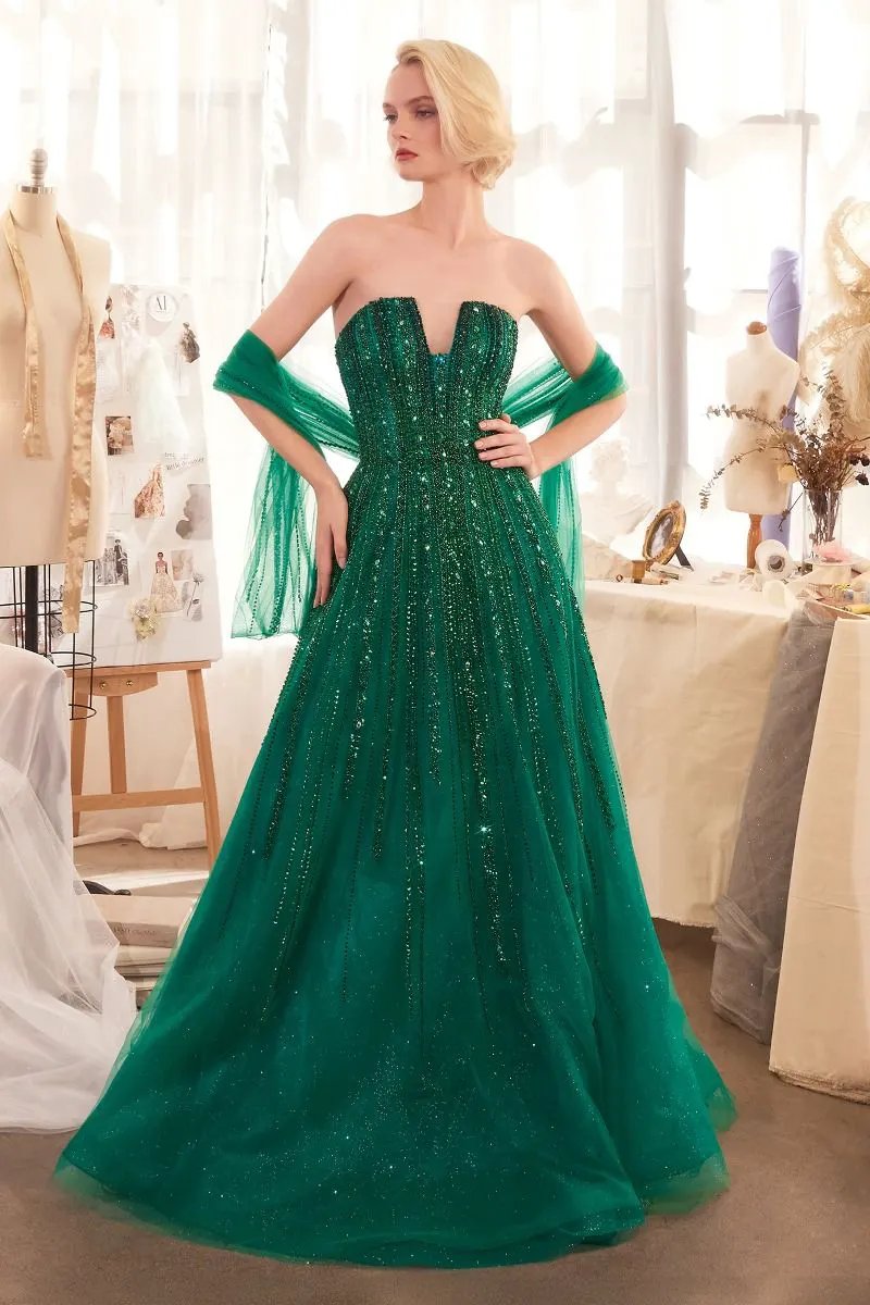 Strapless Ombre Beaded A-Line Dress by Partner Label