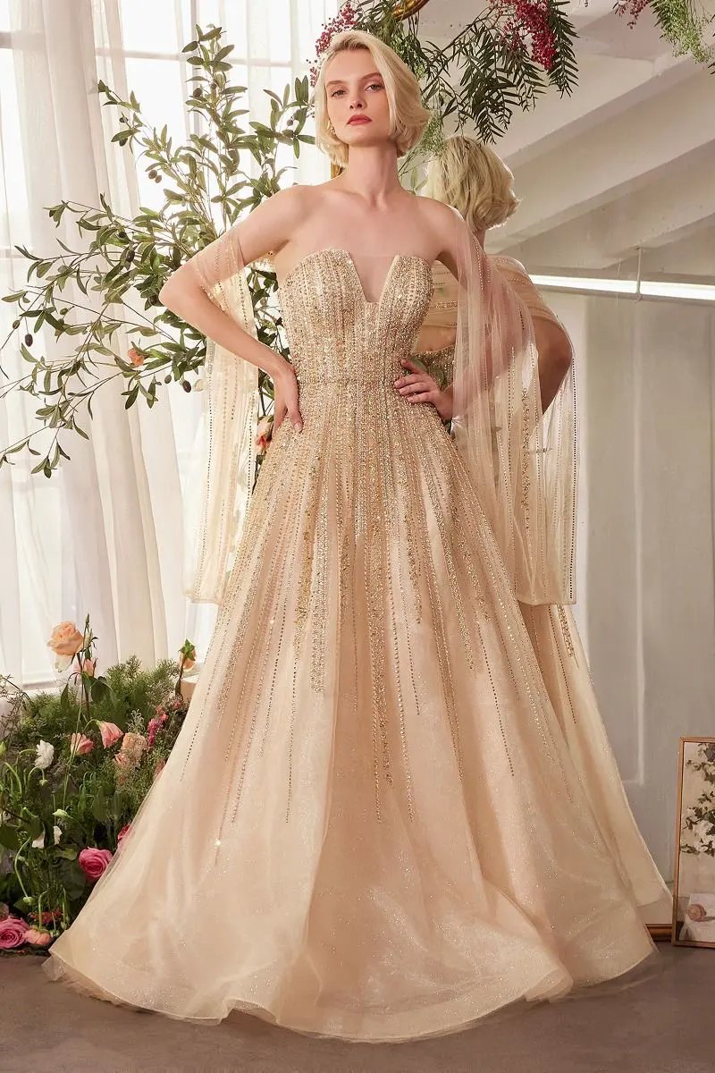 Strapless Ombre Beaded A-Line Dress by Partner Label