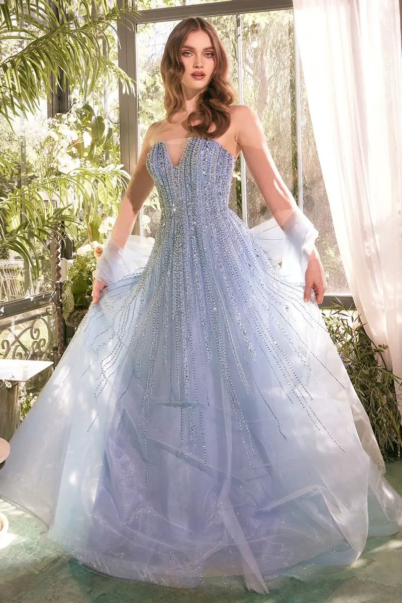 Strapless Ombre Beaded A-Line Dress by Partner Label