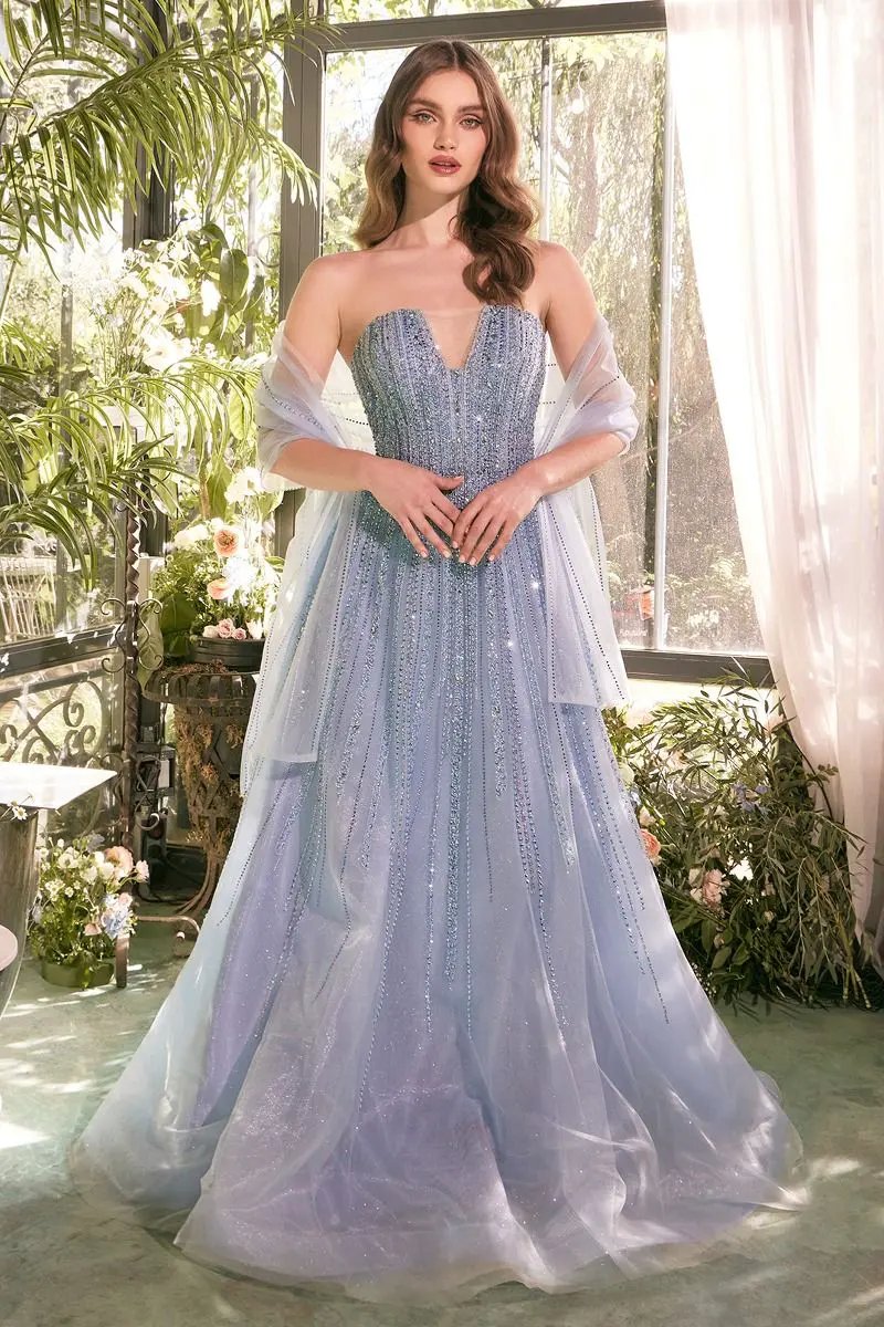 Strapless Ombre Beaded A-Line Dress by Partner Label