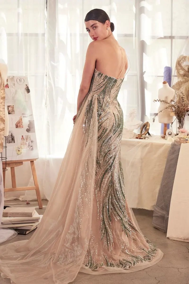 One Shoulder Fitted Embellished Gown & Overskirt by Partner Label