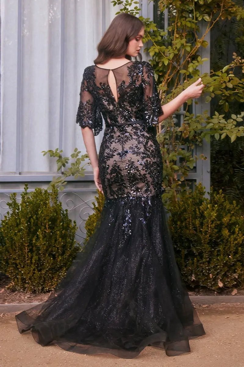 Floral Motif Sequin Mermaid Gown by Tux-USA