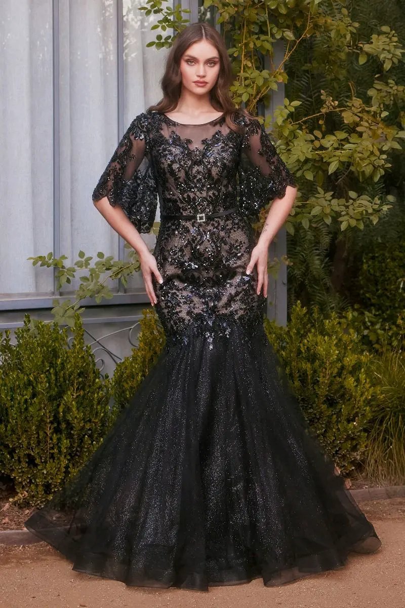 Floral Motif Sequin Mermaid Gown by Tux-USA