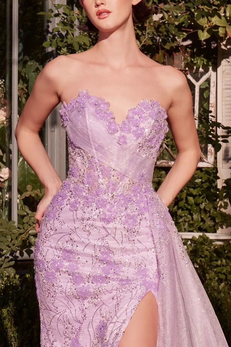 Floral Motif Strapless Fitted Gown by Tux-USA