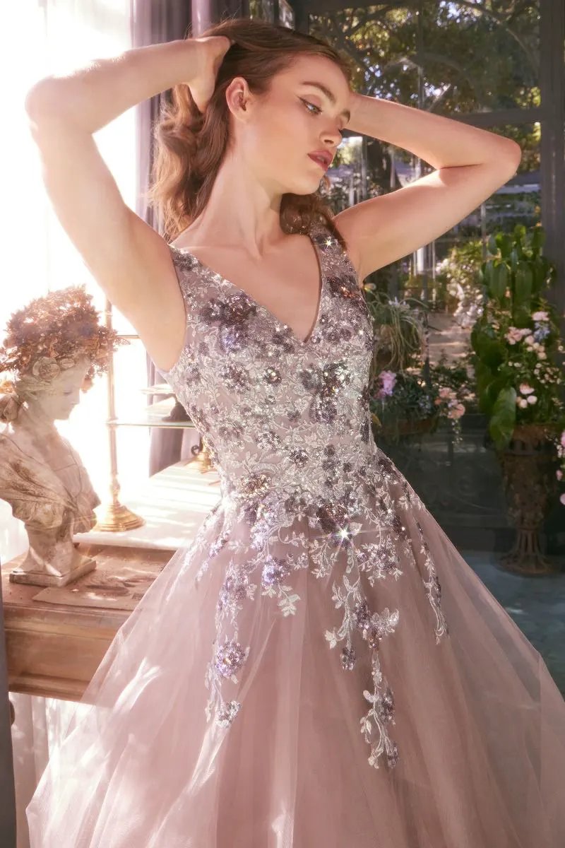 Sequin Bouquet V-Neck Gown by Tux-USA