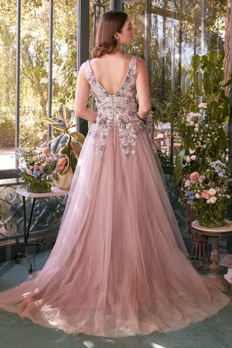 Sequin Bouquet V-Neck Gown by Tux-USA