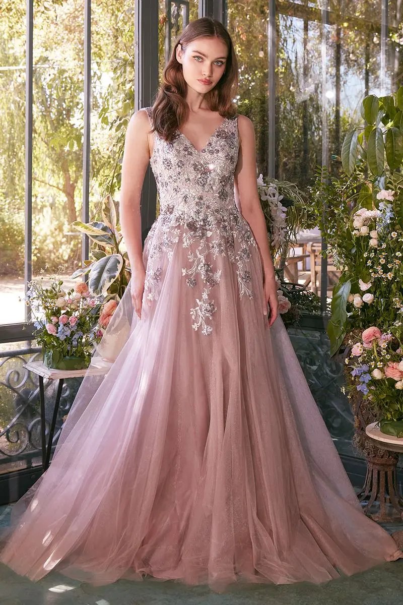 Sequin Bouquet V-Neck Gown by Tux-USA