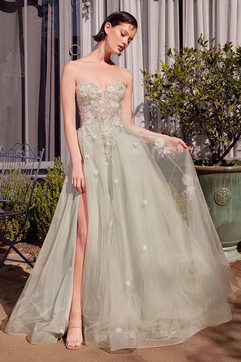 Sage Green Strapless Ball Gown-0