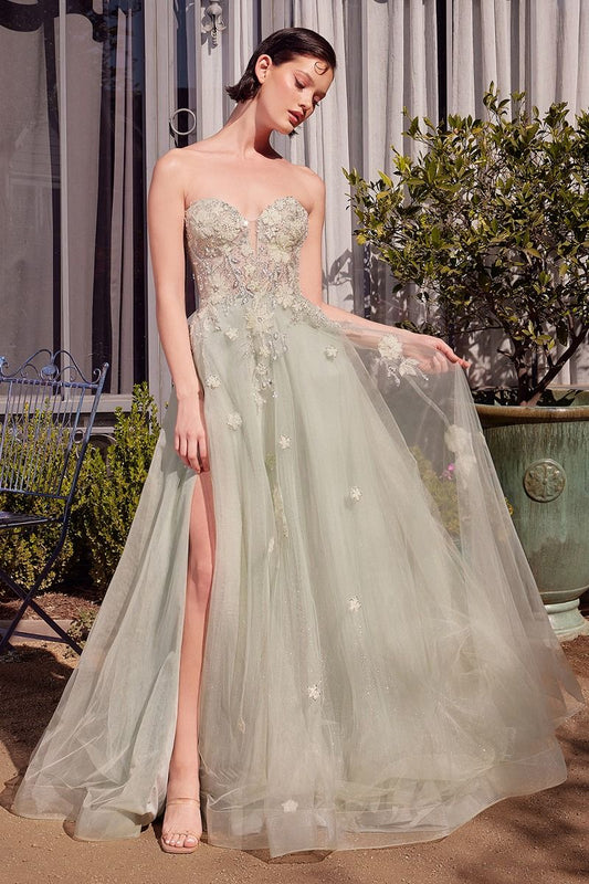 Sage Green Strapless Ball Gown-0