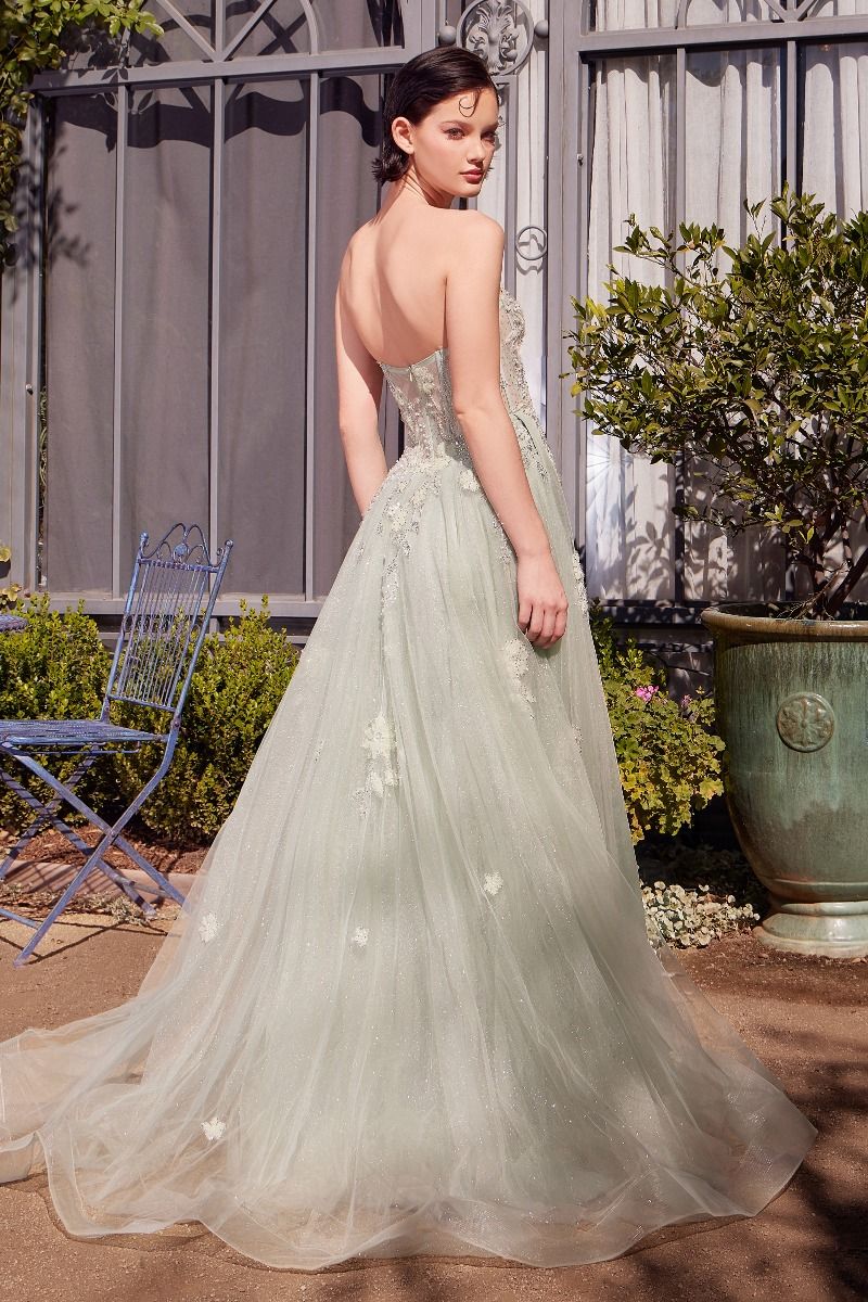 Sage Green Strapless Ball Gown-2