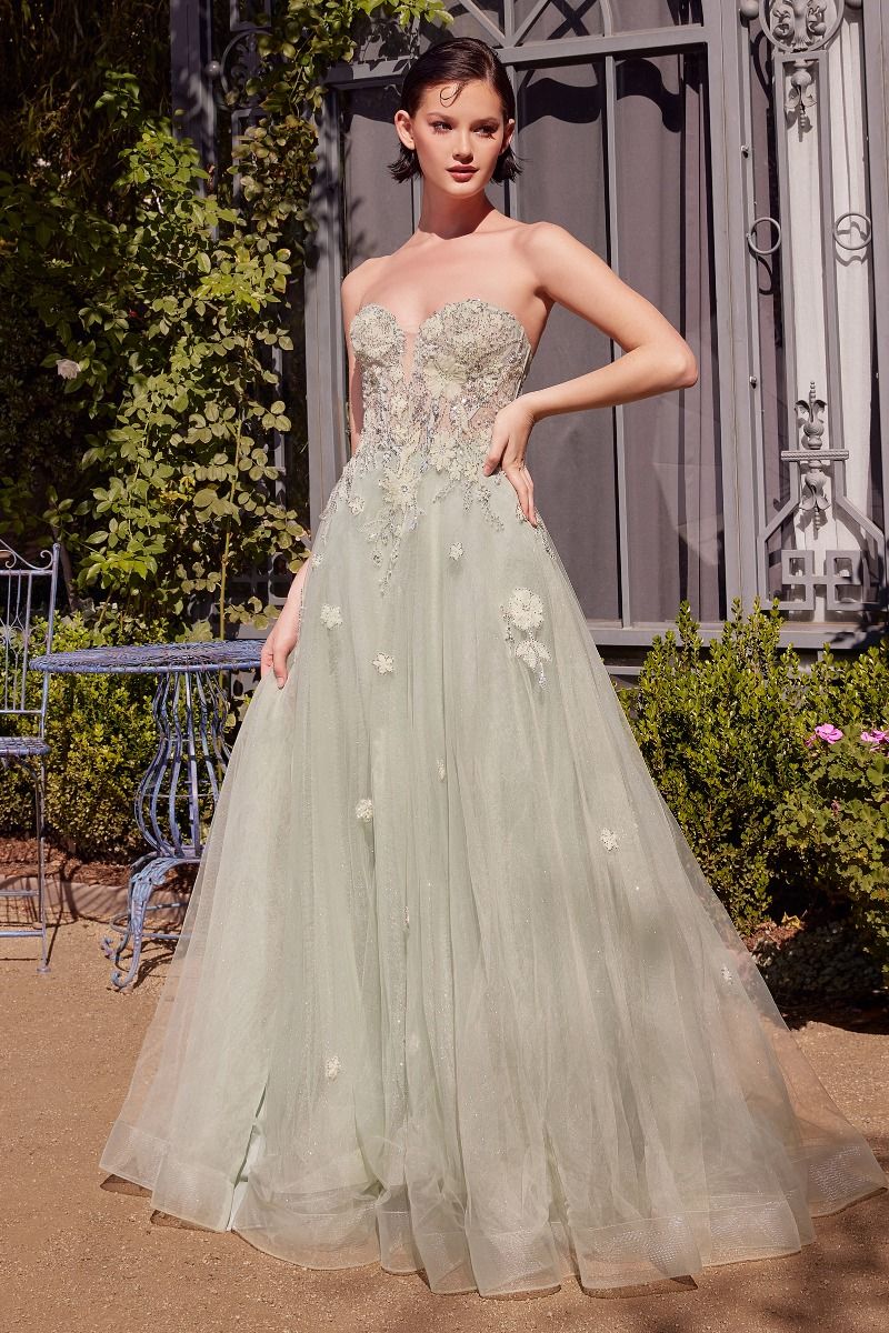 Sage Green Strapless Ball Gown-1