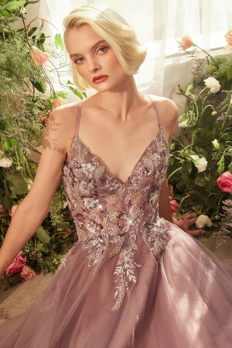English Violet A-Line Layered Tulle Gown Of Whimsy by Tux-USA