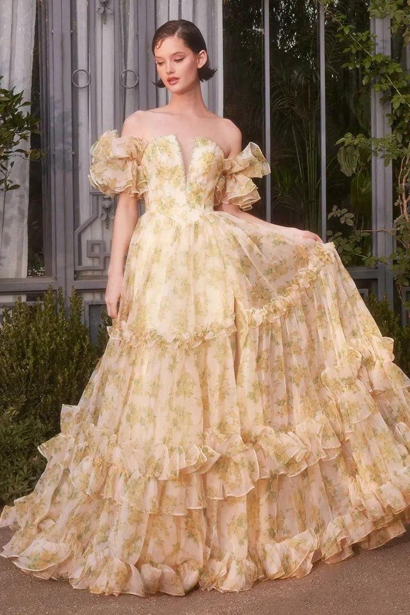 Strapless Floral Printed Ball Gown by Tux-USA