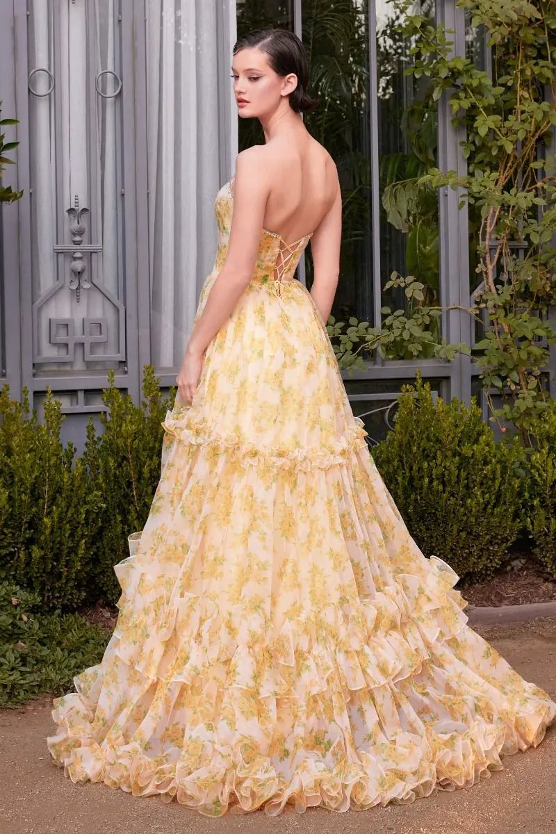 Strapless Floral Printed Ball Gown by Tux-USA