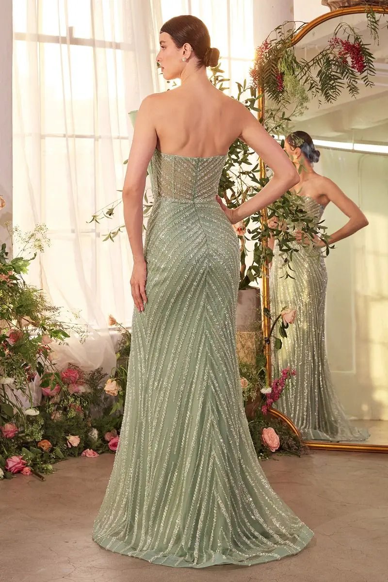 Pleated Fan Bodice Fitted Pearl Gown by Tux-USA