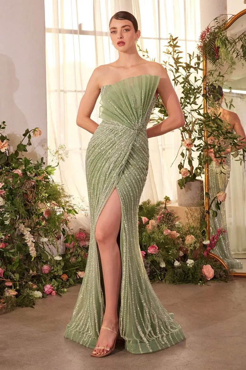 Pleated Fan Bodice Fitted Pearl Gown by Tux-USA