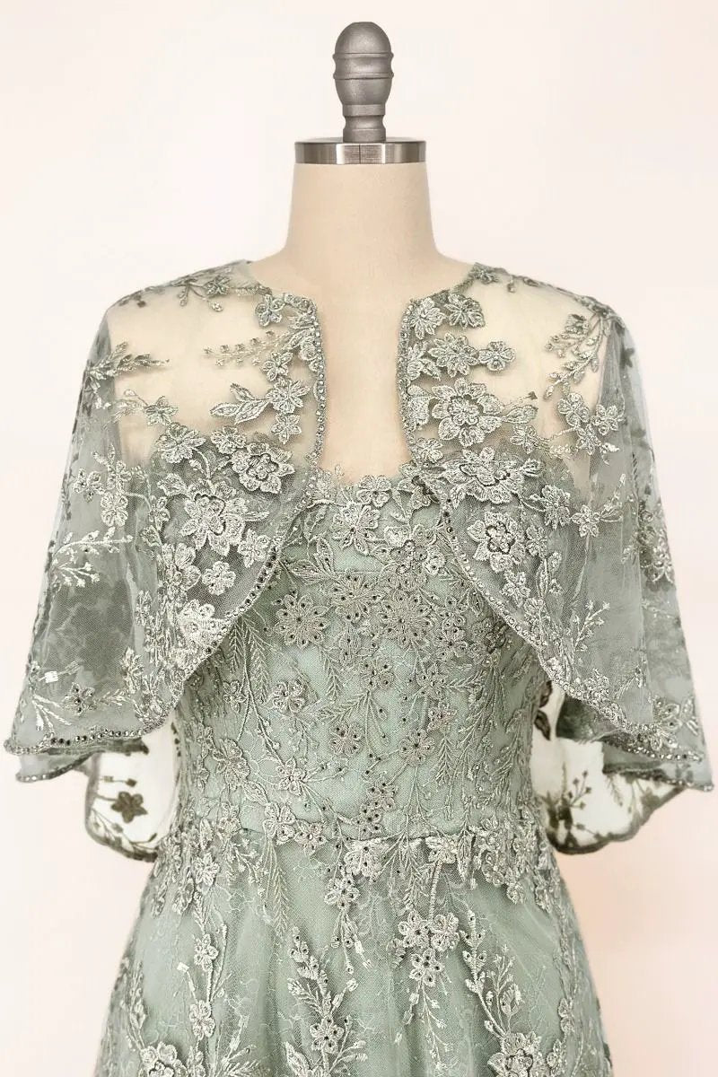 Floral Lace Gown With A Cape by Tux-USA