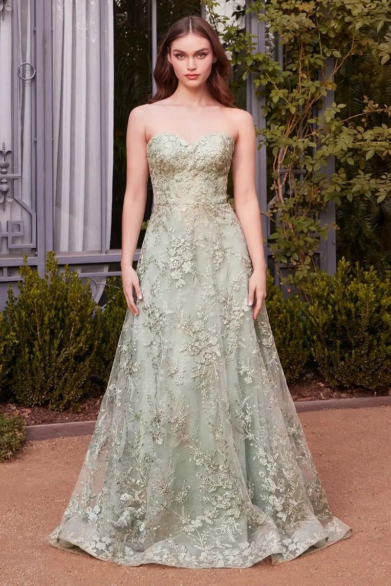 Floral Lace Gown With A Cape by Tux-USA