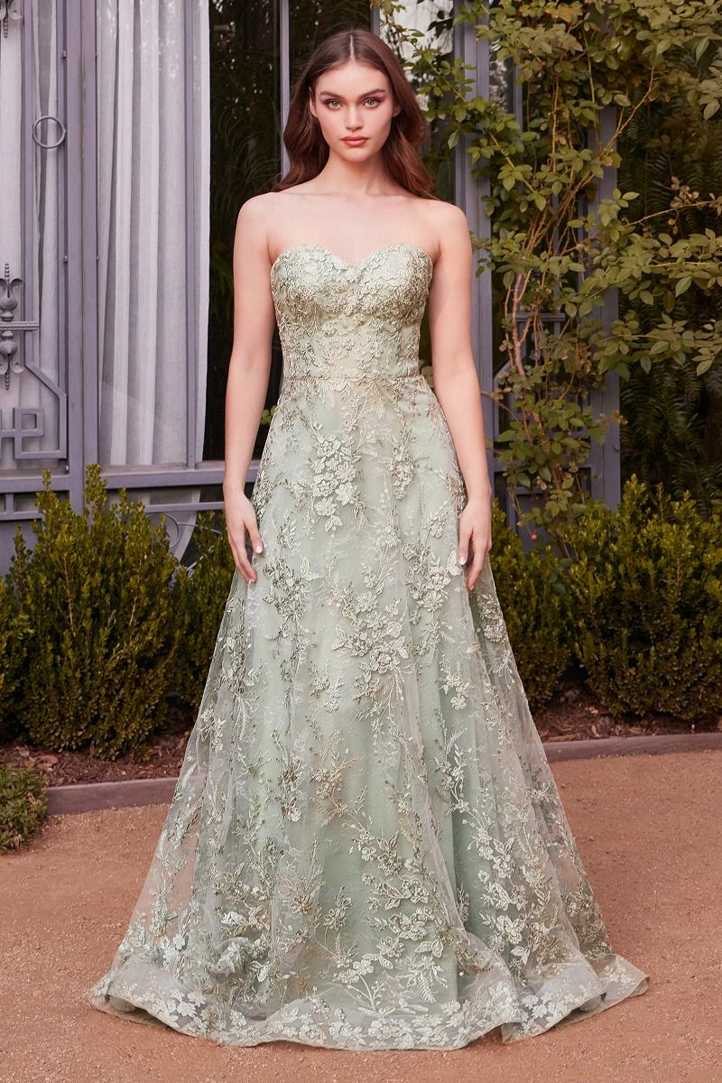 Floral Lace Gown With A Cape-1