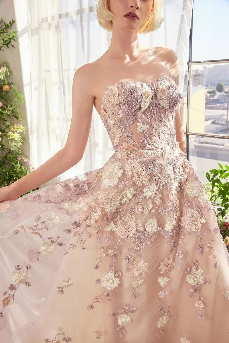 Spring Floral Applique A-Line Gown by Tux-USA