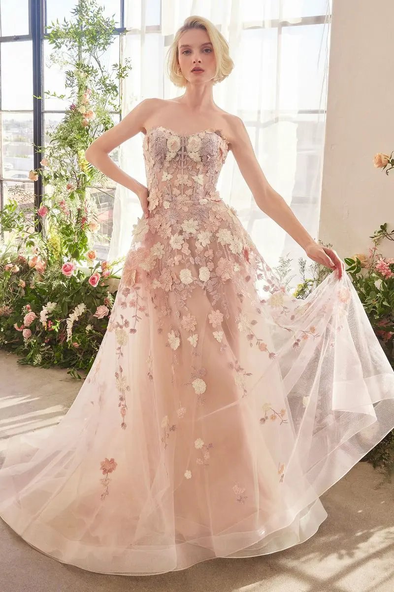 Spring Floral Applique A-Line Gown by Tux-USA