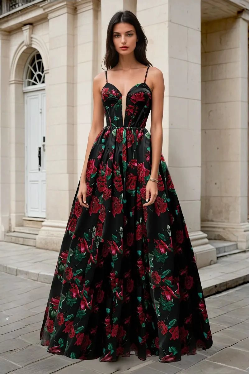Rose Print Organza Gown by Tux-USA