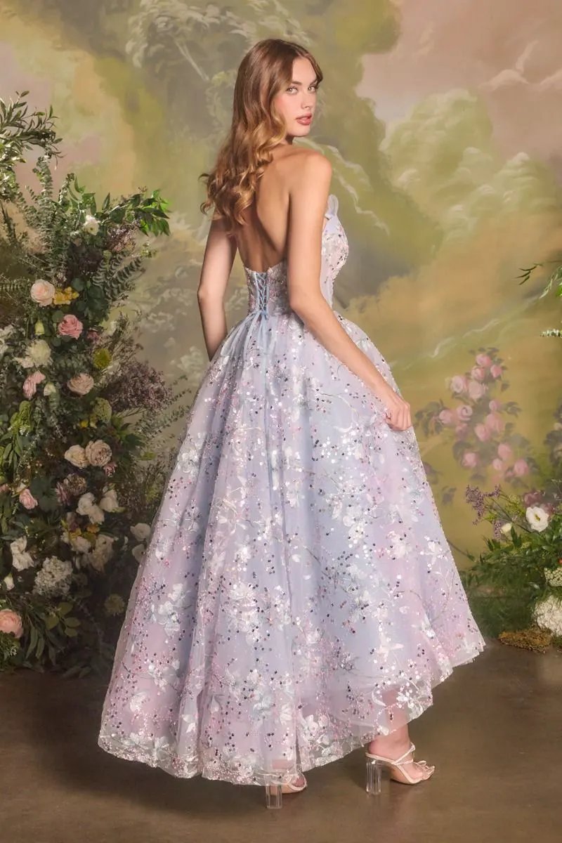 Pastel Floral Embroidered Strapless A-Line Tulle Gown by Tux-USA