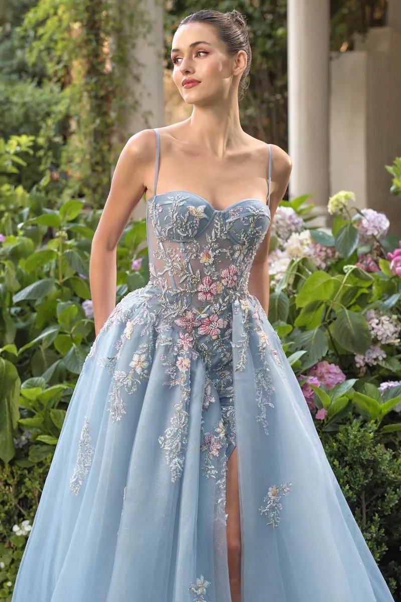 Enchanted Floral Butterfly Ball Gown with Glitter Tulle Skirt by Tux-USA